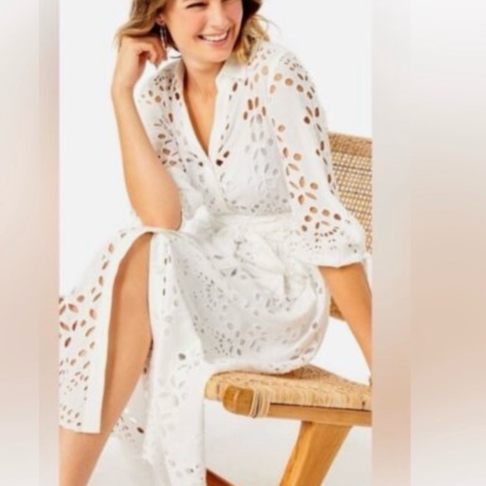EUC Lily Pulitzer Amrita white eyelet midi dress size 00 resort white EUC - Picture 7 of 9